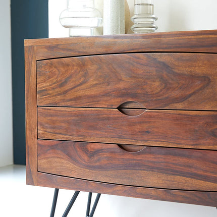 Sheesham Wood Chest of Drawer 3 Drawers Dresser Storage Furniture for Living Room & Home - Honey Finish