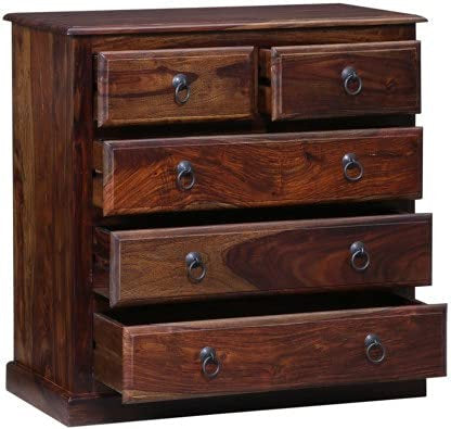 Solid Wood Chest Of Drawer with 5 Drawers In Walnut Finish