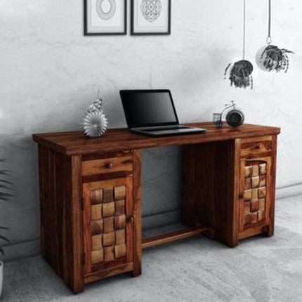 Sheesham Wood Study Desk With 2 Drawers & 2 Doors in natural Finish for Study Room