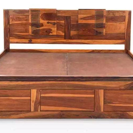 Sheesham Wood Chola King Size Bed Without Storage