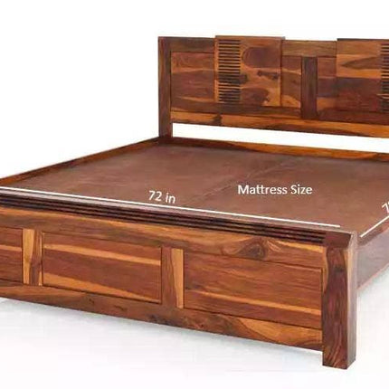 Sheesham Wood Chola King Size Bed Without Storage